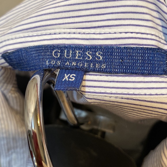 GUESS STRIPED SNAP-DOWN SHIRT MESH/LACE APPLIQUÉ SZ XS - Picture 13 of 16